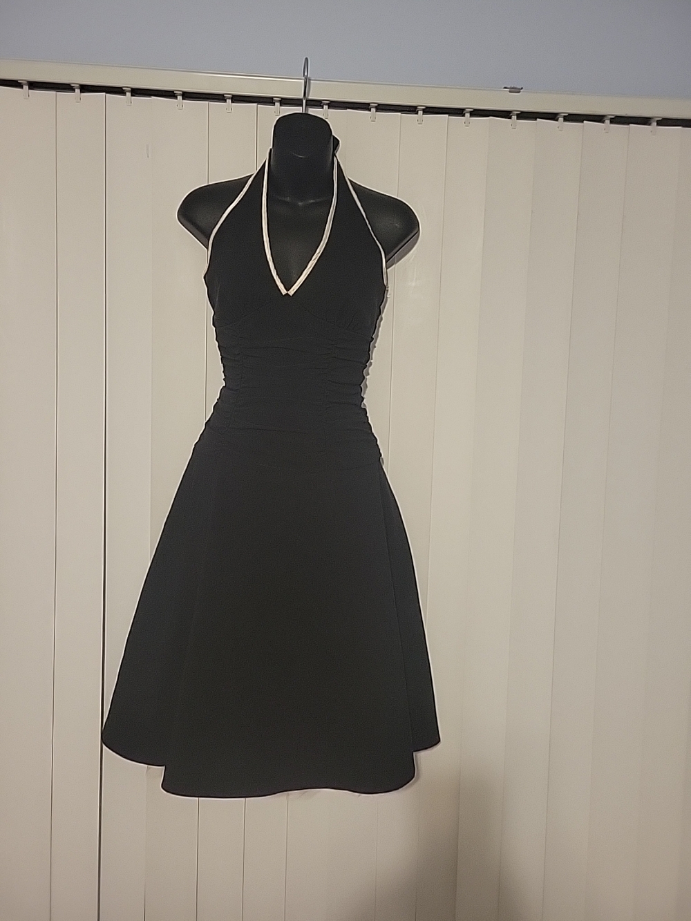 Ruby Rox Black Halter Dress Cream Trim Pinup Rockabilly Y2K Tulle Slip Rouched